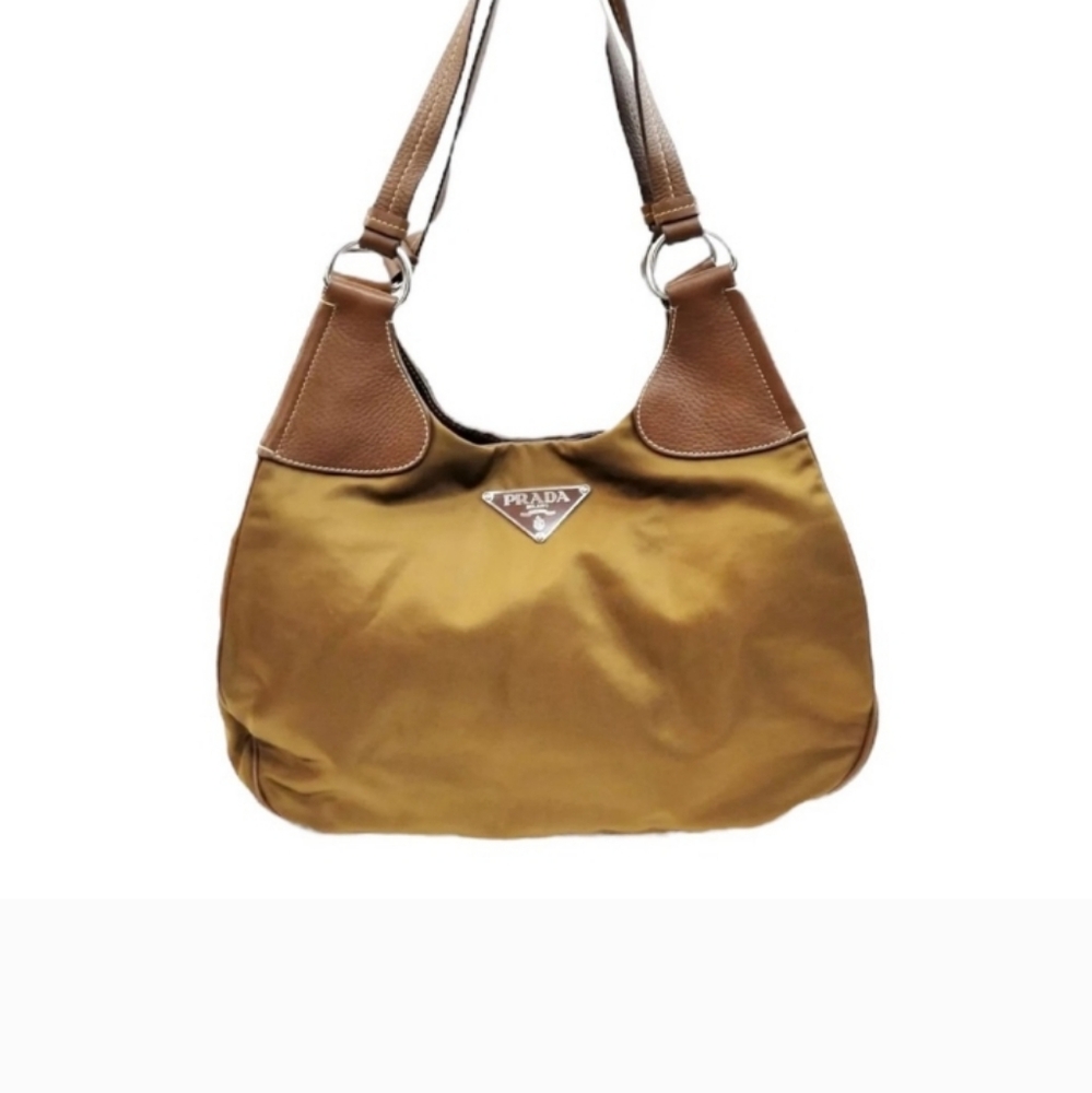 💖Authenic Prada Nylon Shoulder Bag Model 31 Gold | Leather Trim | COA